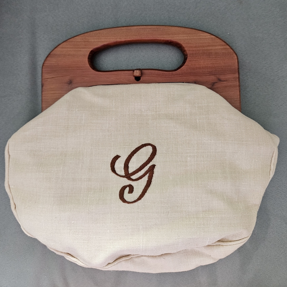 Chic Cream Clutch with Wooden Handle